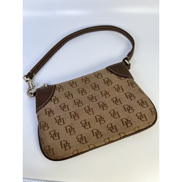 Dooney & Bourke Handbags - Vintage Dooney And Bourke Brown Monogram Wristlet Canvas Leather Trim Jacquard